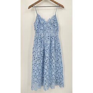 Astr Lace A-Line Midi Dress Women Small Periwinkle Floral Pleated V-Neck Sleevel